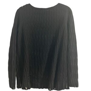 Lafayette 148 New York Ribbed Wool Cashmere Blend Mesh Sweater Black Size L